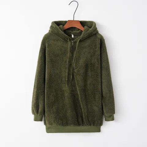 Women Half Zip Hooded Sweatshirt Cotton Fleece Pullover Long Sleeve Solid Color Warm Winter Top