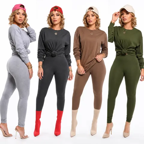 Women Casual Polyester Printed Round Neck Long Sleeve Top And Bottom Matching Outfit Elegant Commuter Sporty Loungewear Trousers