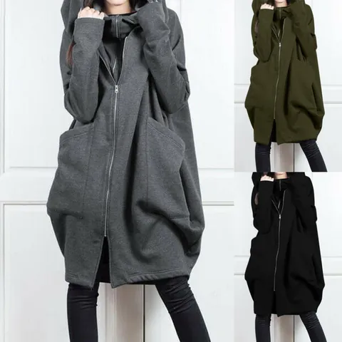 Sudadera con Capucha Informal de Gran Tamaño para Mujer Chaqueta de Longitud Media con Cremallera y Bolsillos Mezcla de Algodón Falso Dos Piezas Top