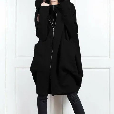 Sudadera con Capucha Informal de Gran Tamaño para Mujer Chaqueta de Longitud Media con Cremallera y Bolsillos Mezcla de Algodón Falso Dos Piezas Top