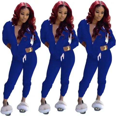 Women's Casual Western Style Tracksuit Solid Color Hooded Zip-Up Top And Bottom Matching Set For Autumn Sports
