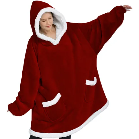 Women Oversized Wearable Blanket Hoodie Sherpa Lined Fleece Pullover Warm Winter Home Wear TV Blanket Hoodie With Giant Pocket