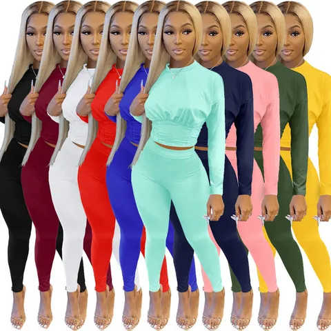 Women's Solid Color Sporty Cinch Waist Long Sleeve Top And Bottom Two Piece Set Fashion Casual Autumn Winter Tracksuit
