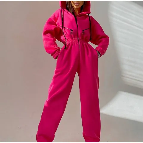 Women's Casual Hooded Jumpsuit Long Sleeve Zipper Front Sweatshirt Romper One Piece Sporty Outfit Solid Color Autumn Fashion