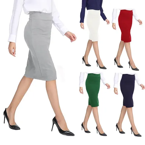 Women's High Waist Double Layer Pencil Skirt Office Professional Hips Wrap Midi Skirt Elegant Business Casual Skirt Bottom