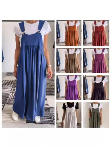 Women Cotton Linen Spaghetti Strap Maxi Dress Shirred Loose Sleeveless Casual Long Cami Dress Plus Size Vacation Wear