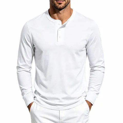 Men Casual Long Sleeve Henley Shirt Knitted Polo Shirt Solid Color Loose Fit Autumn Top For Men Basic Everyday Knitwear
