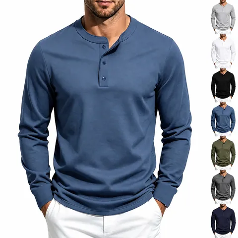 Men Casual Long Sleeve Henley Shirt Knitted Polo Shirt Solid Color Loose Fit Autumn Top For Men Basic Everyday Knitwear