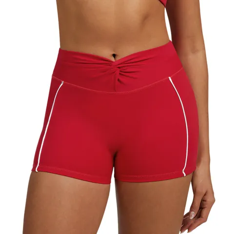Damen High Waist Gerafft Yoga Top Und Bottom Atmungsaktive Nylon Elastan Athletik Gym Biker Shorts Einfarbig Workout Sportbekleidung