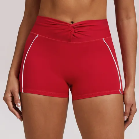 Damen High Waist Gerafft Yoga Top Und Bottom Atmungsaktive Nylon Elastan Athletik Gym Biker Shorts Einfarbig Workout Sportbekleidung
