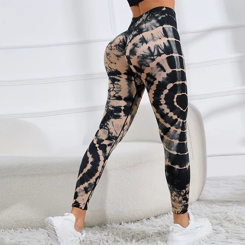 Women High Waist Tie Dye Yoga Leggings Seamless Butt Lifting Workout Bottom Fitness Tummy Control Running Sport Tights