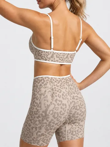 Women Seamless Leopard Print Yoga Fitness Wear Athletic Top Bottom High Waist Gym Leggings Sport Bra Workout Set