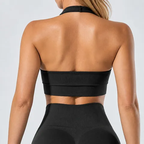 Women's Seamless Halter Neck Sports Bra U-Neck Shockproof Yoga Vest Gym Workout Active Top