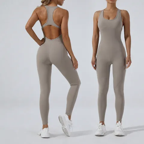 Women Sexy Yoga Unitard Backless Racerback Bodysuit High Elastic Polyamide Elastane Fitness Jumpsuit For Gym Outdoor Top And Bottom