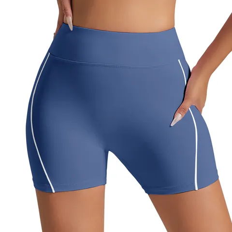 Women High Waist Yoga Shorts Contrast Piping Peach Lift Tight Fitness Running Gym Sports Shorts Top and Bottom