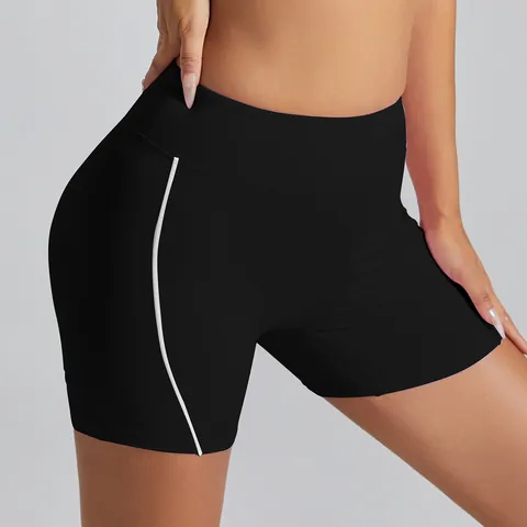 Women High Waist Yoga Shorts Contrast Piping Peach Lift Tight Fitness Running Gym Sports Shorts Top and Bottom