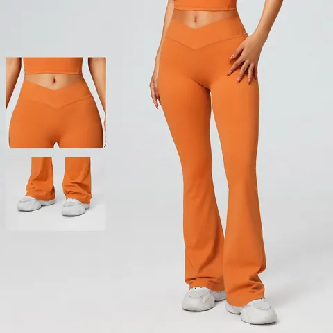 Women High Waist Crossover Flare Yoga Pants Tight Butt Lifting Leggings Fitness Running Flared Trousers Nylon Spandex Bottom