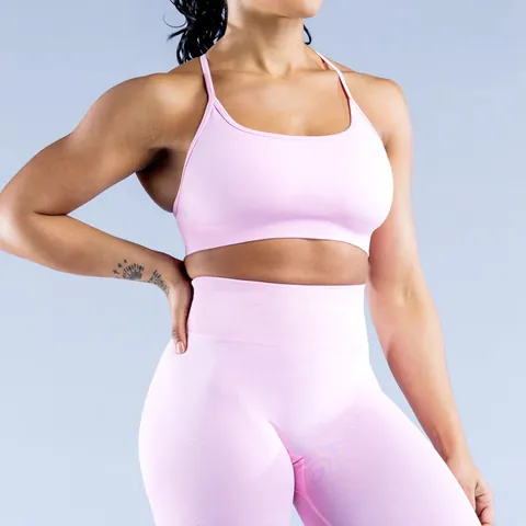 Soutien-gorge de Yoga Sans Couture en Nylon Mat pour Femmes Dos Croisé Respirant Sous-vêtement de Sport Fitness Haut