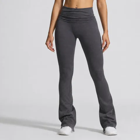 Seamless Acid Wash Flared Yoga Pants Women High Waist Fold-Over Slim Fit Gym Workout Flare Trousers Nylon Spandex Leggings