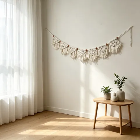 Handmade Macrame Wall Hanging Banner Cotton Rope With Wooden Beads Tassel Flags Bohemian Nordic Home Decor