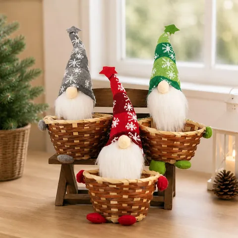 Kerst Kabouter Snoepmand Noords Gevlochten Bamboe Opslagmand Gezichtsloze Pop Vakantie Feest Huisdecoratie Cadeau