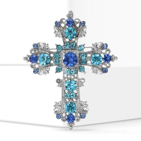 Vintage Alloy Rhinestone Cross Brooch For Men Women Baroque Luxury Crystal Suit Coat Lapel Pin Brooch Jewelry Accessory