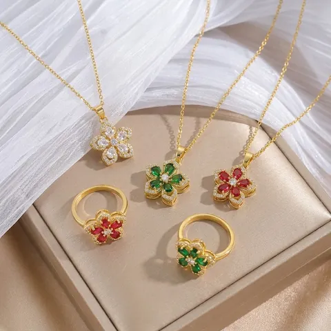 Rotating Bauhinia Flower Zircon Pendant Necklace Titanium Steel Chain Fashion Jewelry Gift For Women
