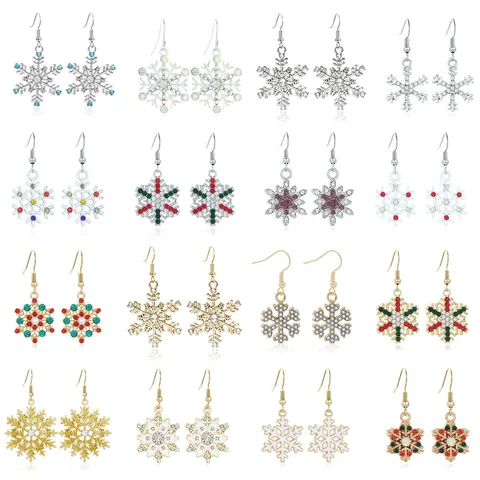 Kerst Sneeuwvlok Oorbellen Zinklegering Strass Emaille Haak Winter Sieraden Dames