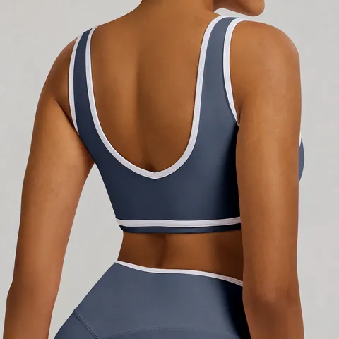 Women's High Impact Sports Bra Contrast Color Racerback Yoga Top Wide Strap Fitness Workout Vest