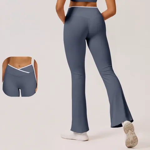 Women Crossover High Waist Flare Yoga Pants Naked Feeling Workout Leggings Wide Leg Flared Trousers For Fitness Sport Bottom