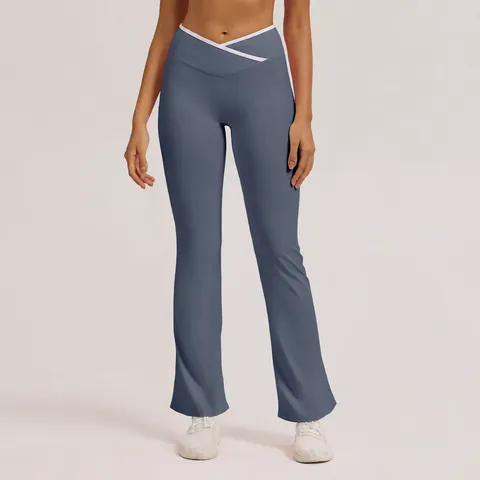 Women Crossover High Waist Flare Yoga Pants Naked Feeling Workout Leggings Wide Leg Flared Trousers For Fitness Sport Bottom