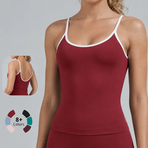 Camiseta Deportiva sin Mangas para Mujer con Ribete en Contraste Espalda al Aire Chaleco de Yoga Ajustado Transpirable Top de Entrenamiento para Gimnasio Correr Fitness