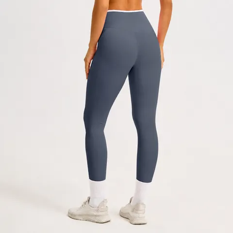 Pantaloni da Yoga Donna a Vita Alta Incrociati Blocchi di Colore Leggings Sportivi Effetto Nudo per Palestra Fitness Corsa Sport Bottom