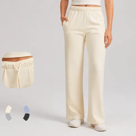 Women High Waist Loose Sweatpants Dralon Fleece Lined Wide Leg Straight Joggers Casual Sports Trousers With Drawstring Trousers