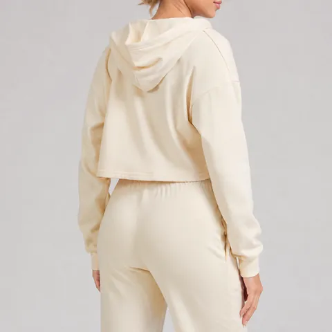 Sweat à Capuche Court Ajusté pour Femmes Vêtements de Sport Thermiques Manches Longues Zippé Veste de Fitness Haut à Capuche