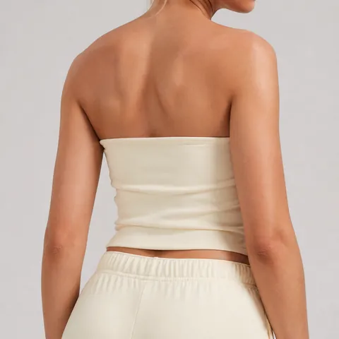 Women Strapless Bandeau Tube Top Shockproof Quick Drying Dralon Fabric Active Top For Yoga Fitness Sportswear Basic Solid Top