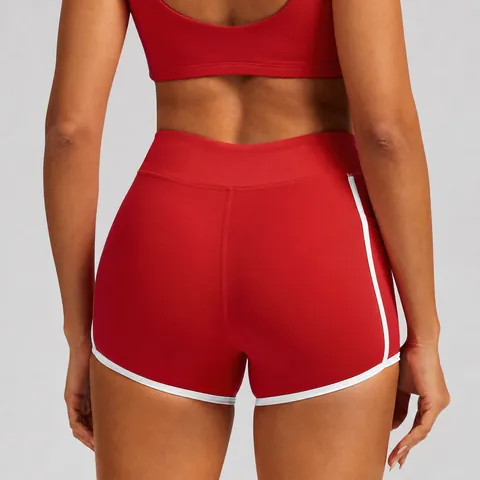 Women Contrast Color High Waist Yoga Shorts Butt Lifting Tight Fitness Gym Running Shorts With Pockets Athletic Bottom