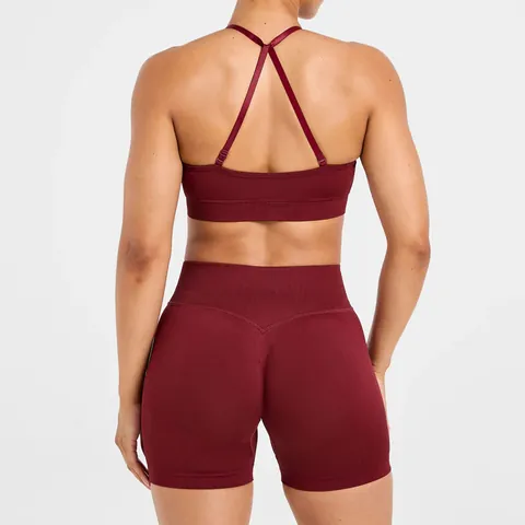 Women Double Strap Seamless Yoga Bra High Intensity Quick Dry Sports Top V-Neck Ribbed Hem Fitness Running Gym Workout Tank Top