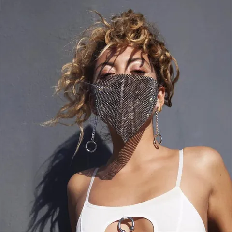 Maschera a Velo in Rete con Strass Triangolare di Halloween per Donna Accessori Gioielli Maschera da Festa in Lega di Cristallo