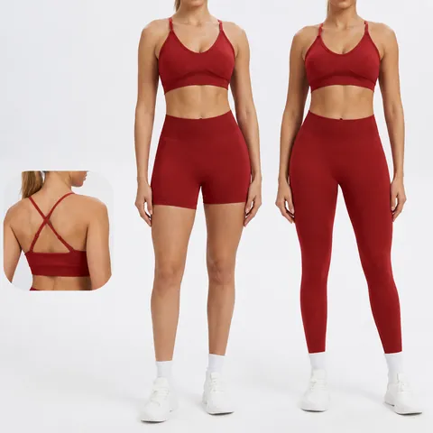 Women Seamless Yoga Set Slim Fit Quick Dry Fitness Top And Bottom Set Sports Bra High Waist Shorts Leggings Gym Outfit