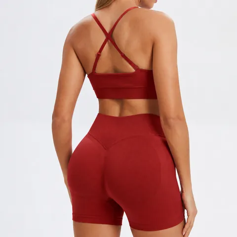 Women Seamless Yoga Set Slim Fit Quick Dry Fitness Top And Bottom Set Sports Bra High Waist Shorts Leggings Gym Outfit