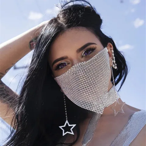 Maschera a Velo in Rete con Strass Triangolare di Halloween per Donna Accessori Gioielli Maschera da Festa in Lega di Cristallo