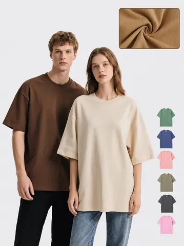 Ανδρικό Βαρύ Βαμβακερό T-shirt Oversized Άνετη Γραμμή Χτενισμένο Βαμβάκι Στρογγυλή Λαιμόκοψη Κοντό Μανίκι Streetwear Μονόχρωμο