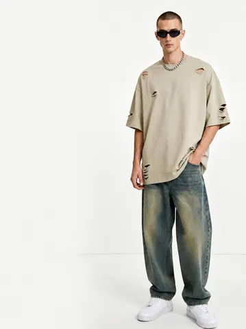 Camiseta de Algodón de Peso Pesado para Hombre Ajuste Holgado Manga Corta Color Sólido Retro Top de Verano