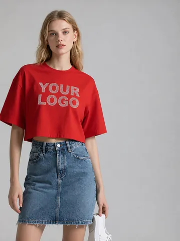 Damen Rundhalsausschnitt Kurzarm Crop Top Schweres Reine Baumwolle Amerikanisch Retro Lässig Pullover Top Für Kleine Frauen