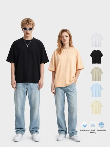 Men Heavyweight Cotton Blend T-Shirt Summer High-End Ice Silk Quick Dry Loose Drop Shoulder Short Sleeve Top For Youth Daily Wear