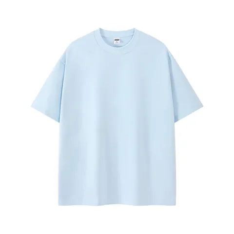 Camiseta de Algodón Orgánico Pesado 320g para Hombre Hombros Caídos Corte Holgado Cuello Redondo Color Sólido Manga Corta Top