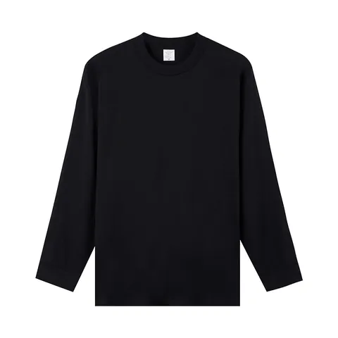 Maglietta da Uomo in Cotone Pettinato a Maniche Lunghe Tinta Unita Girocollo Top Largo Casual Spalle Cadenti