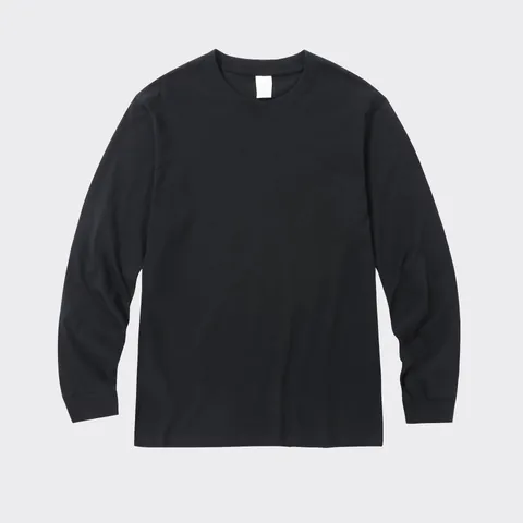 T-Shirt Homme en Coton Peigné Manches Longues Col Rond Couleur Unie Coupe Ample Décontracté Respirant pour Printemps Automne