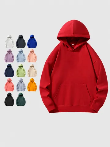 Men's Heavyweight Cotton French Terry Hoodie Oversized Drop Shoulder Streetwear Sweatshirt Plain Loose Casual Top